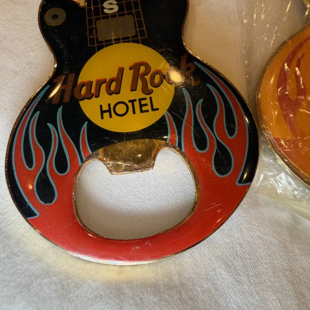 Hard Rock Hotel Las Vegas & Austin Guitar Bottle Opener Set Flame Music Souvenir